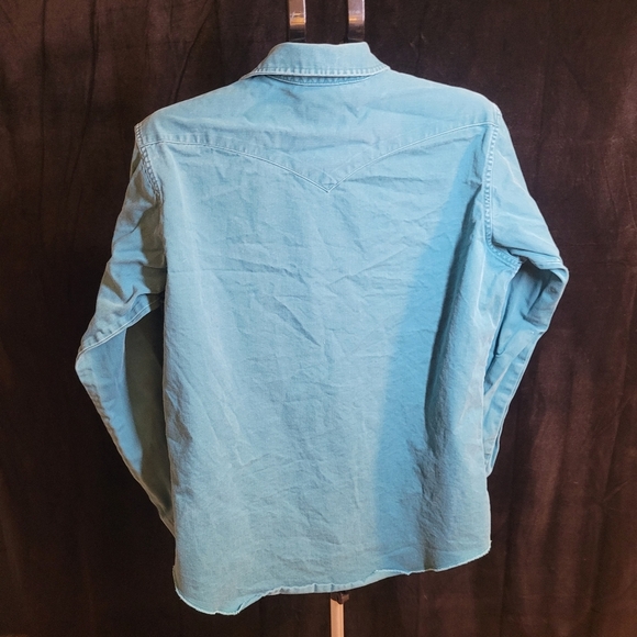 Heavy Blue Button-Down Shirt - Vintage Wrangler - Picture 8 of 9
